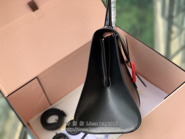 DELVAUX女包 Brillant手袋 德爾沃女手提包 Dv0028原版黑皮紅扣 比利時Delvaux單肩包  fcs1288